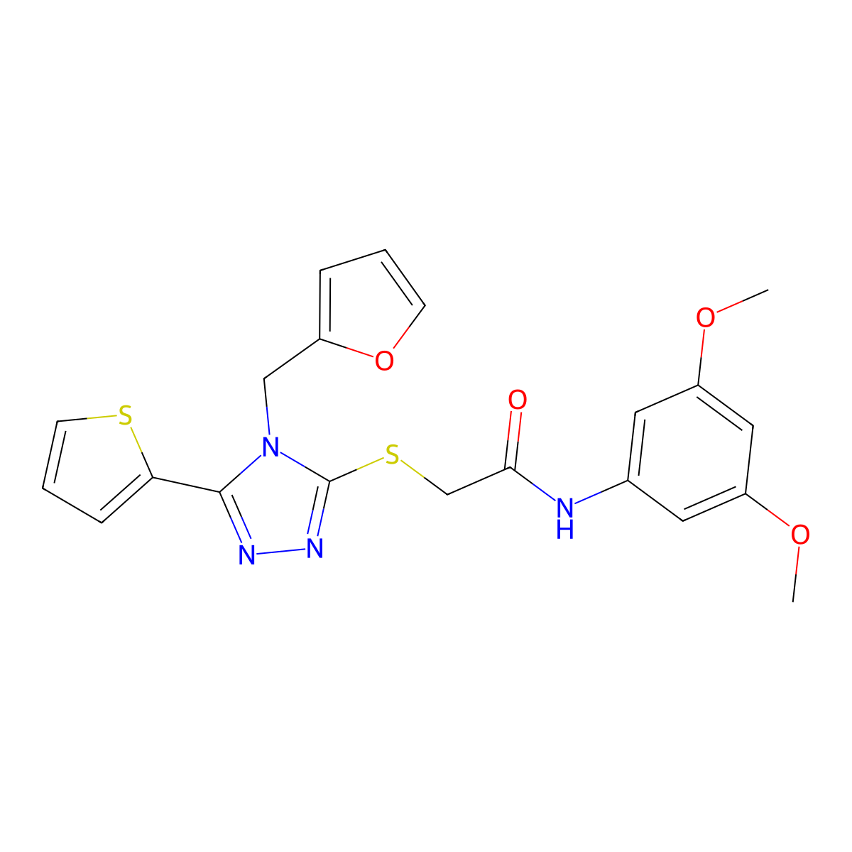 N-(3,5-dimethoxyphenyl)-2-{[4-(furan-2-ylmethyl)-5-(thiophen-2-yl)-4H-1,2,4-triazol-3-yl]sulfanyl}acetamide molecular structure, CAS 720678-00-2