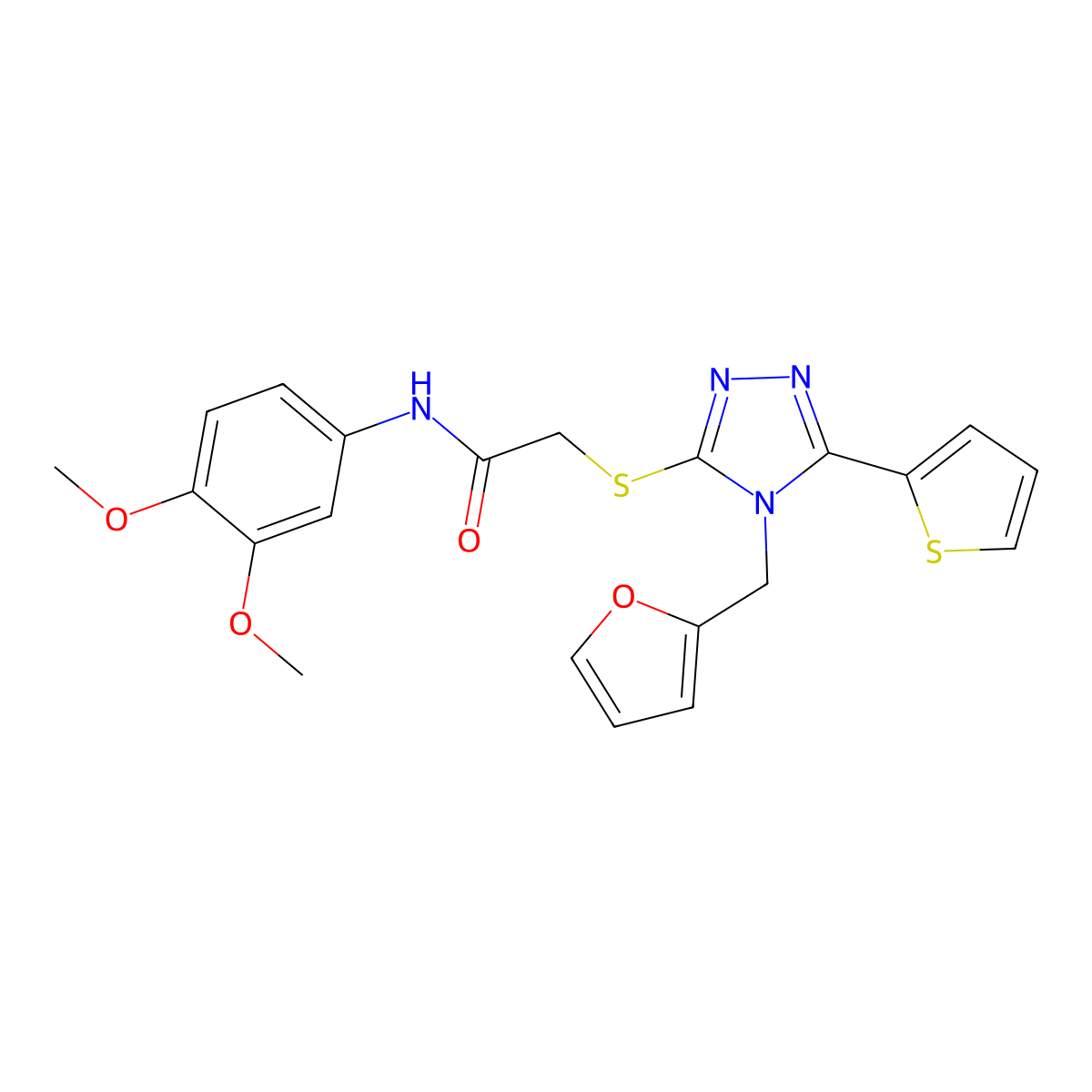 N-(3,4-dimethoxyphenyl)-2-[[4-(furan-2-ylmethyl)-5-thiophen-2-yl-1,2,4-triazol-3-yl]sulfanyl]acetamide molecular structure, CAS 720678-01-3
