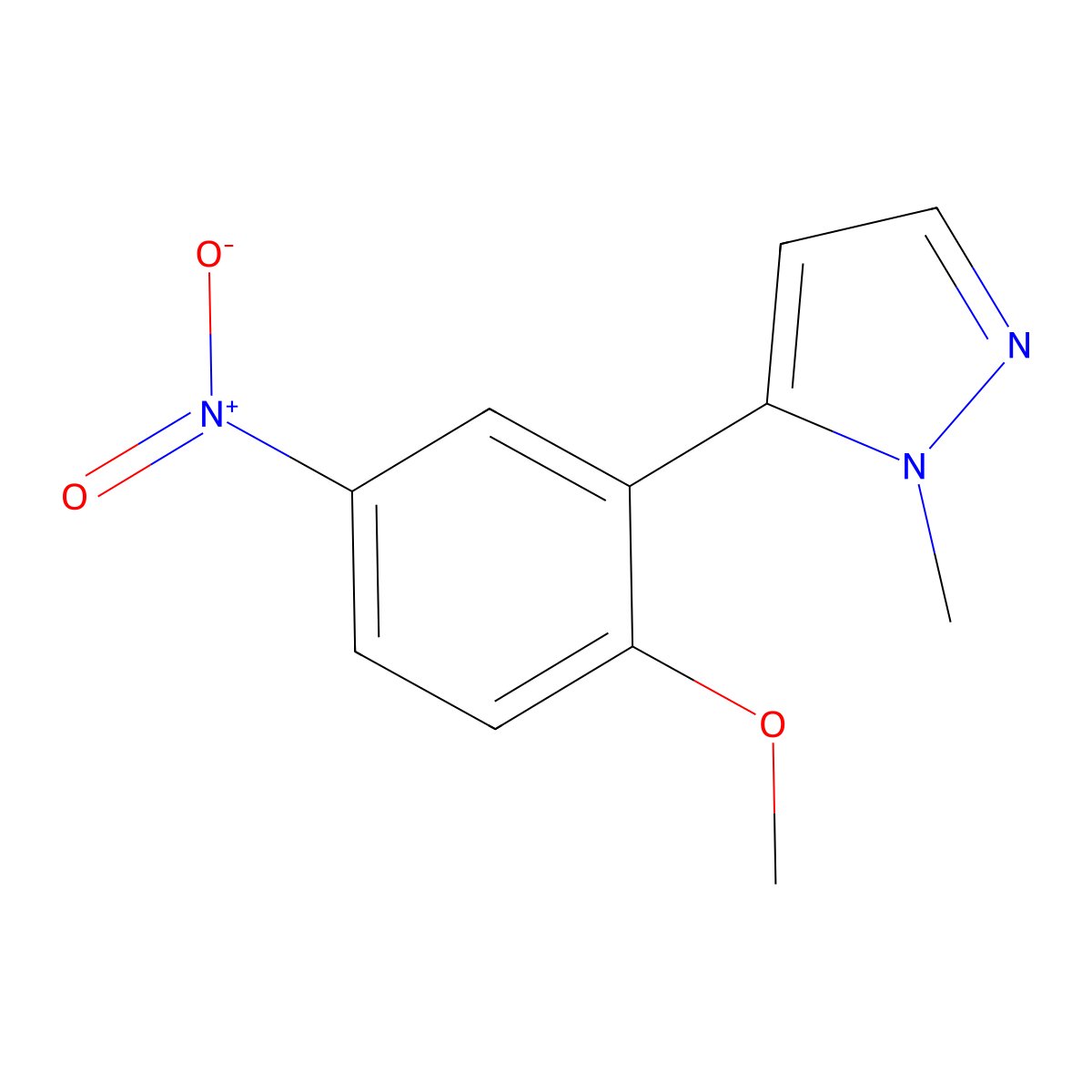 5-(2-Methoxy-5-nitrophenyl)-1-methyl-1H-pyrazole molecular structure, CAS 720702-43-2