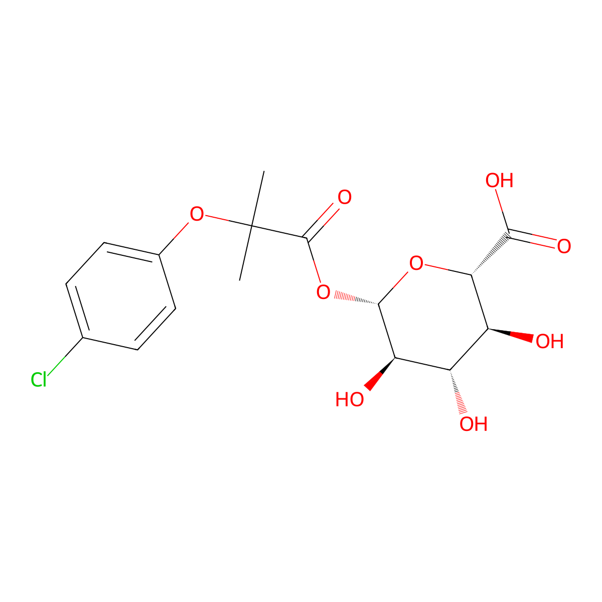 (2S,3S,4S,5R,6S)-6-[2-(4-chlorophenoxy)-2-methylpropanoyl]oxy-3,4,5-trihydroxyoxane-2-carboxylic acid molecular structure, CAS 72072-47-0