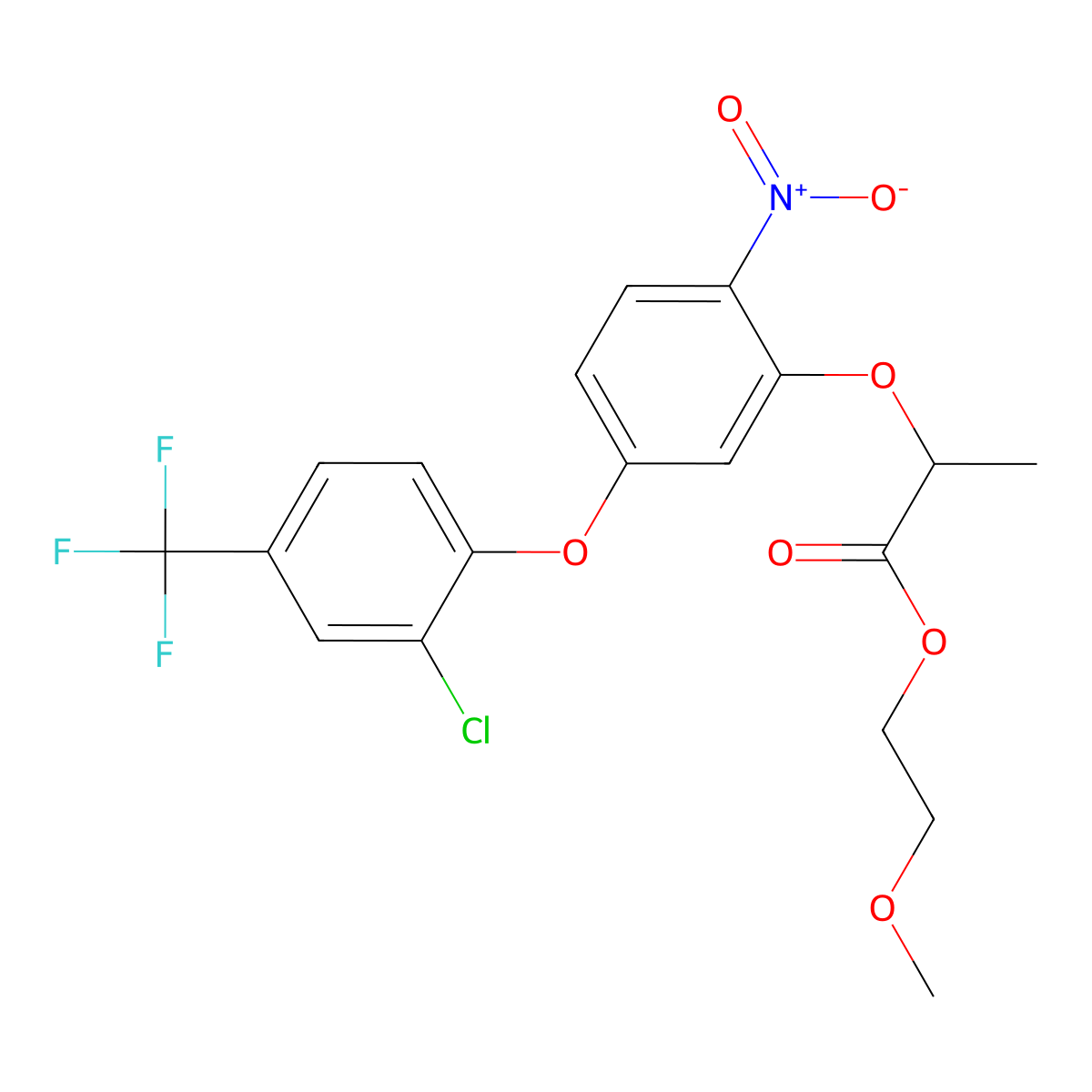 2-Methoxyethyl 2-{5-[2-chloro-4-(trifluoromethyl)-phenoxy]-2-nitrophenoxy}propanoate molecular structure, CAS 72082-45-2