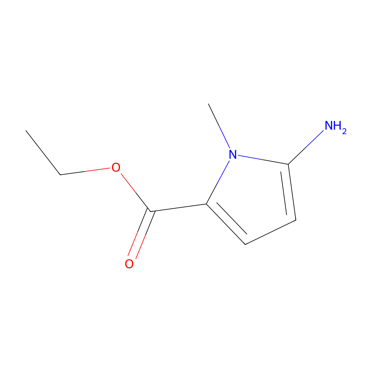 Ethyl 5-amino-1-methyl-1H-pyrrole-2-carboxylate molecular structure, CAS 72083-67-1