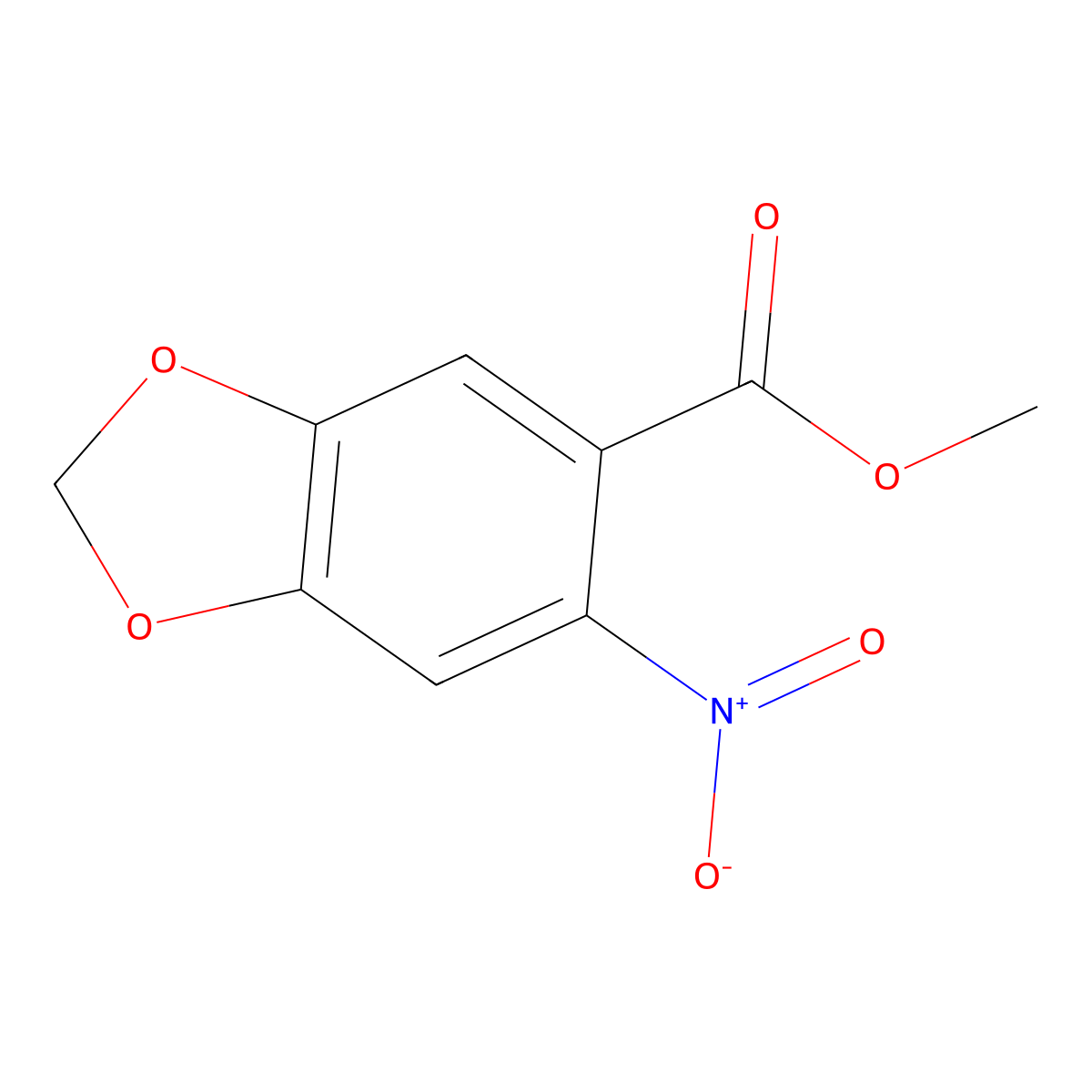 1,3-Benzodioxole-5-carboxylic acid, 6-nitro-, methyl ester molecular structure, CAS 721-00-6