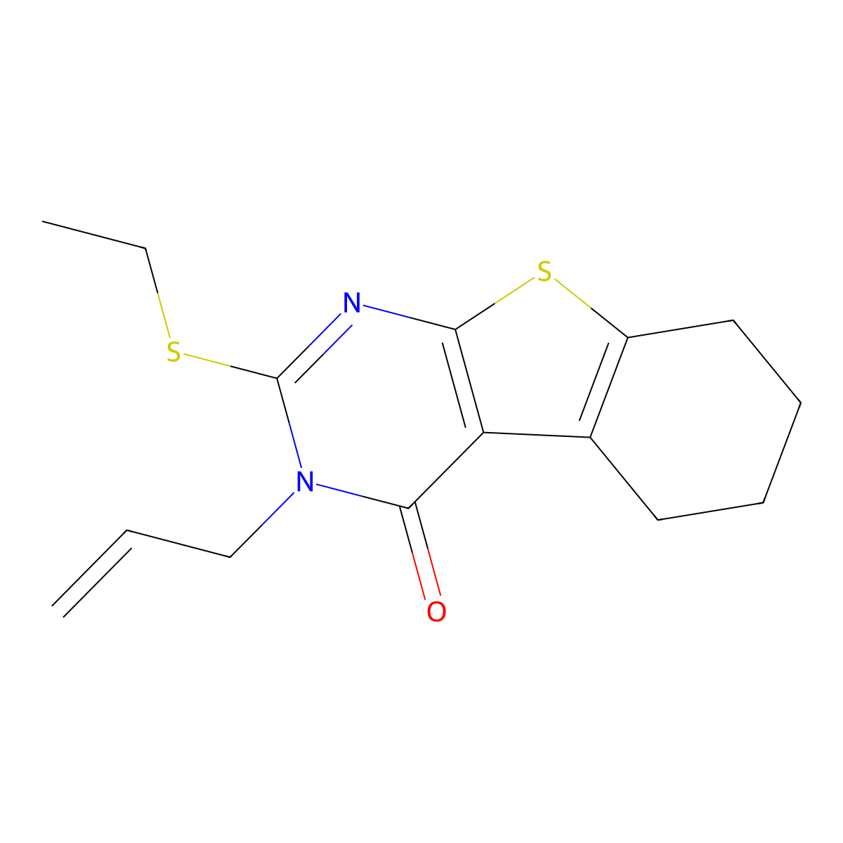 2-Ethylsulfanyl-3-prop-2-enyl-5,6,7,8-tetrahydro-[1]benzothiolo[2,3-d]pyrimidin-4-one molecular structure, CAS 72107-15-4