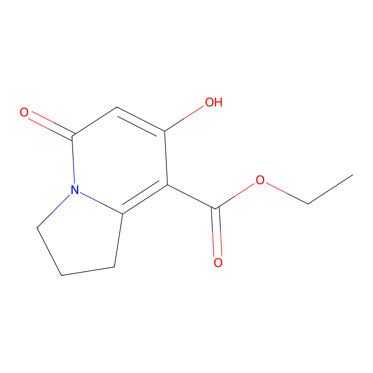 Ethyl 7-hydroxy-5-oxo-1,2,3,5-tetrahydroindolizine-8-carboxylate molecular structure, CAS 72130-68-8