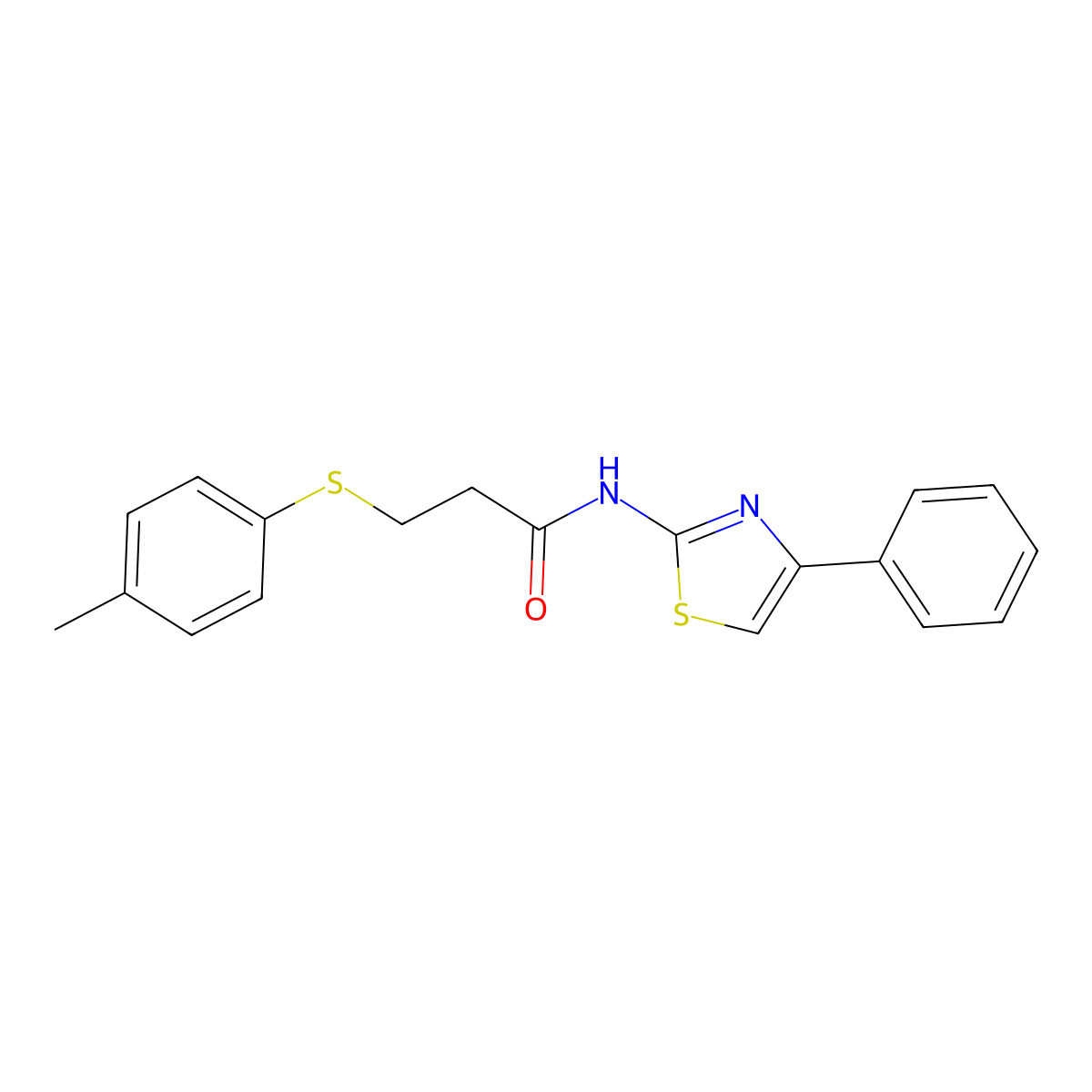N-(4-phenylthiazol-2-yl)-3-(p-tolylthio)propanamide molecular structure, CAS 721404-25-7