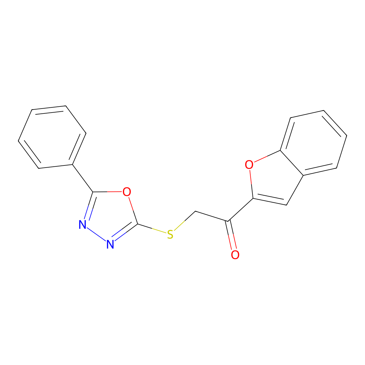 1-(1-Benzofuran-2-yl)-2-[(5-phenyl-1,3,4-oxadiazol-2-yl)sulfanyl]ethanone molecular structure, CAS 721404-33-7