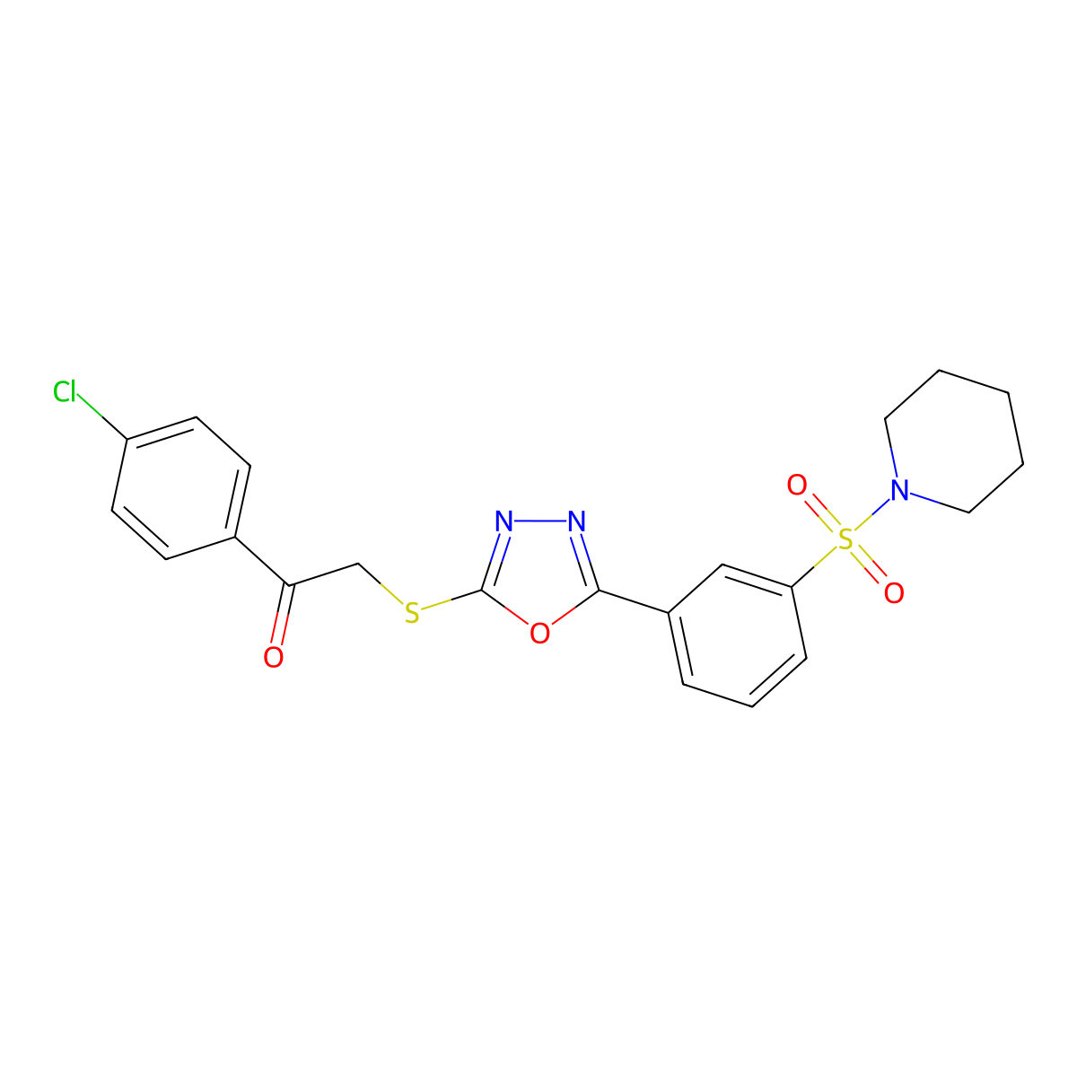 1-(4-Chlorophenyl)-2-({5-[3-(piperidine-1-sulfonyl)phenyl]-1,3,4-oxadiazol-2-yl}sulfanyl)ethan-1-one molecular structure, CAS 721404-41-7