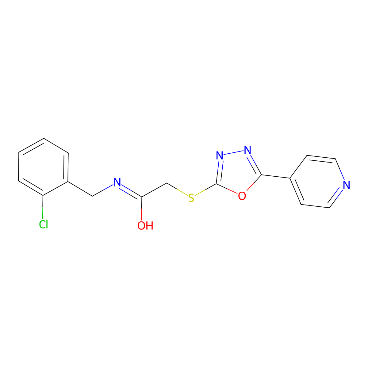 N-(2-chlorobenzyl)-2-((5-(pyridin-4-yl)-1,3,4-oxadiazol-2-yl)thio)acetamide molecular structure, CAS 721406-24-2