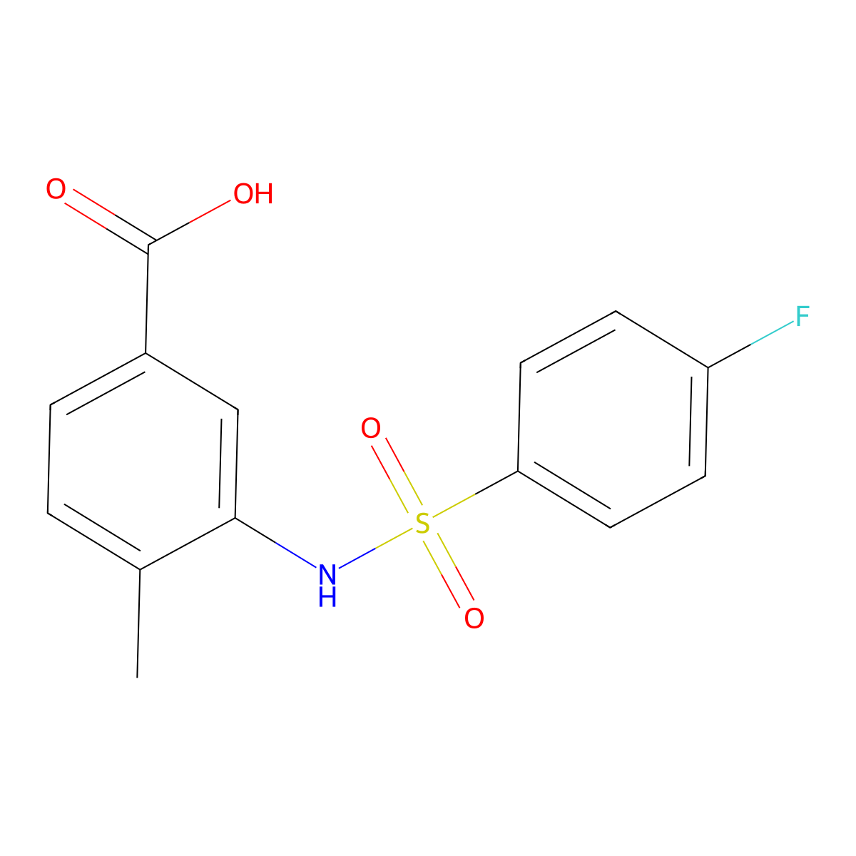 3-(4-Fluorobenzenesulfonamido)-4-methylbenzoic acid molecular structure, CAS 721406-27-5