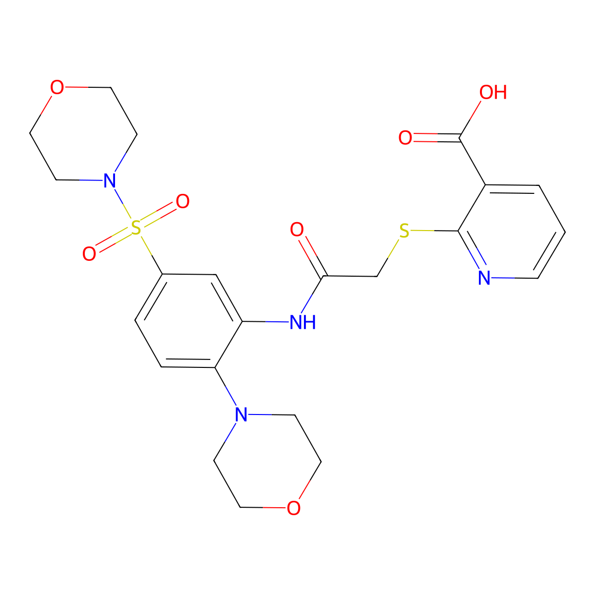 2-[({[2-(Morpholin-4-yl)-5-(morpholine-4-sulfonyl)phenyl]carbamoyl}methyl)sulfanyl]pyridine-3-carboxylic acid molecular structure, CAS 721406-33-3