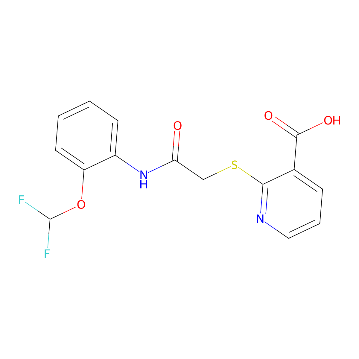 2-[({[2-(Difluoromethoxy)phenyl]carbamoyl}methyl)sulfanyl]pyridine-3-carboxylic acid molecular structure, CAS 721406-46-8