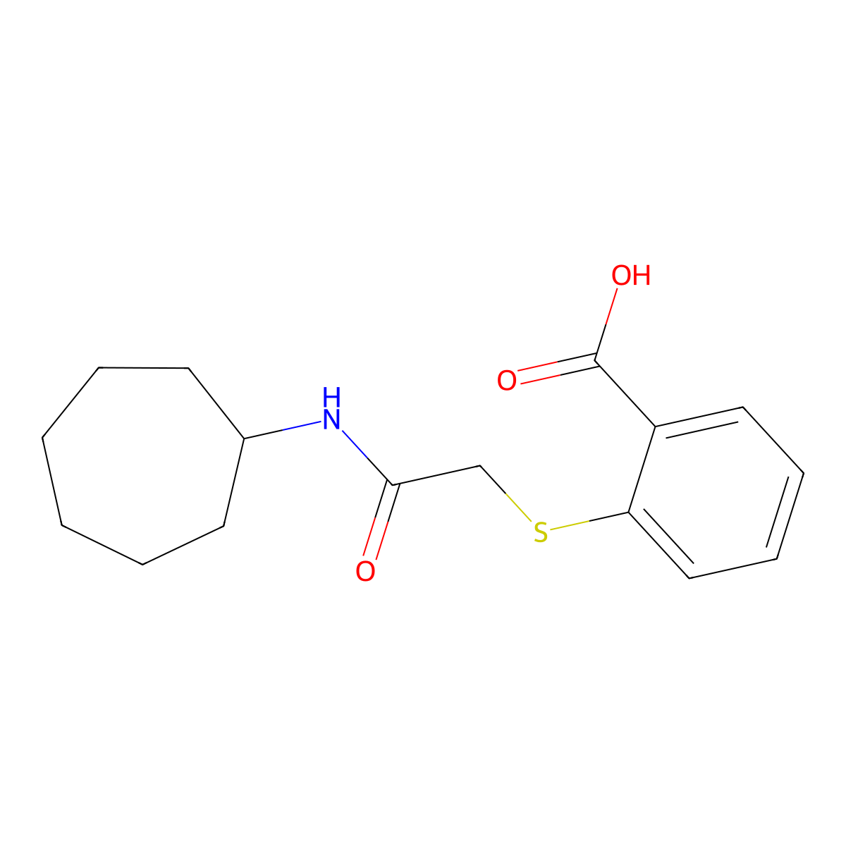 2-{[(Cycloheptylcarbamoyl)methyl]sulfanyl}benzoic acid molecular structure, CAS 721406-50-4