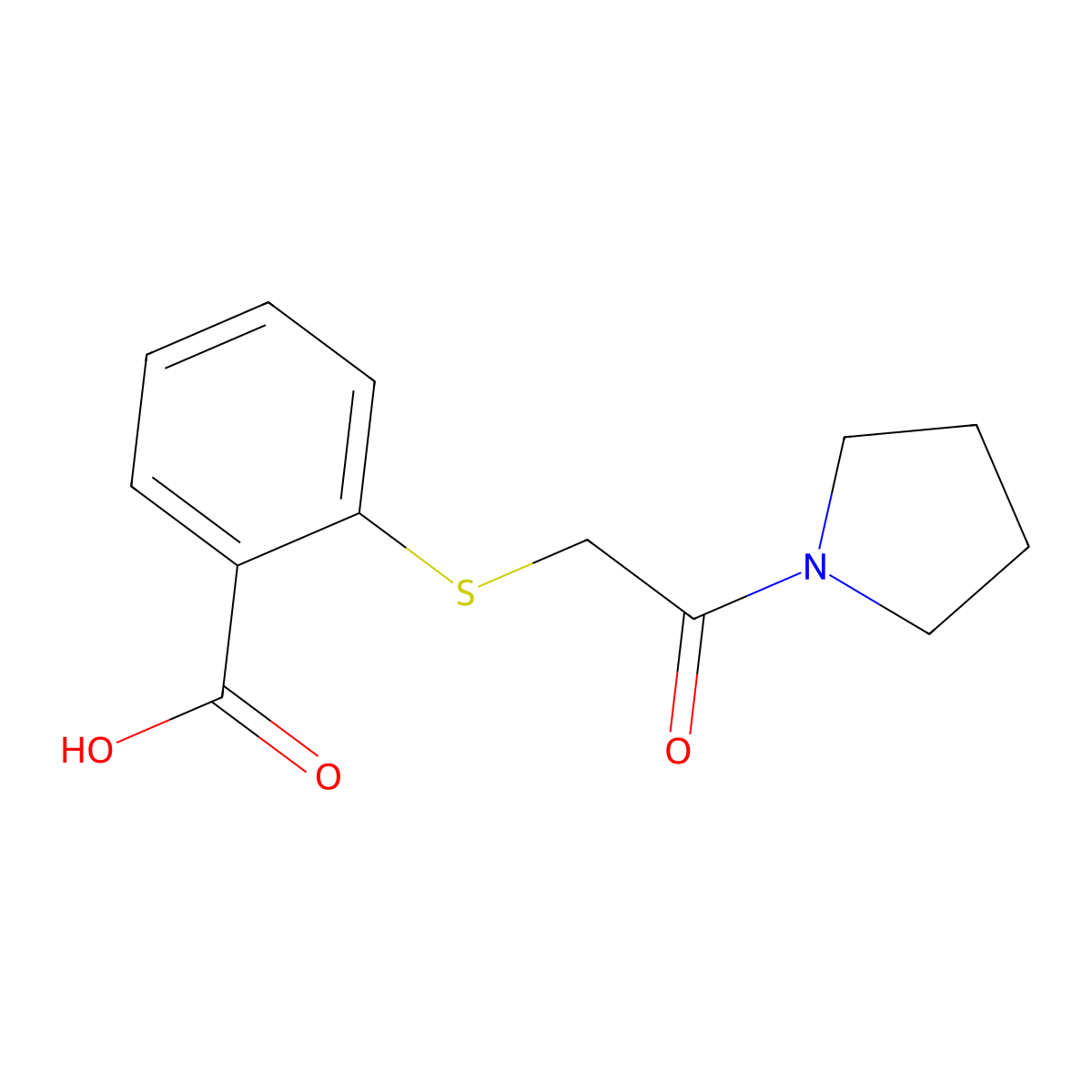 2-((2-Oxo-2-(pyrrolidin-1-yl)ethyl)sulfanyl)benzoic acid molecular structure, CAS 721406-67-3
