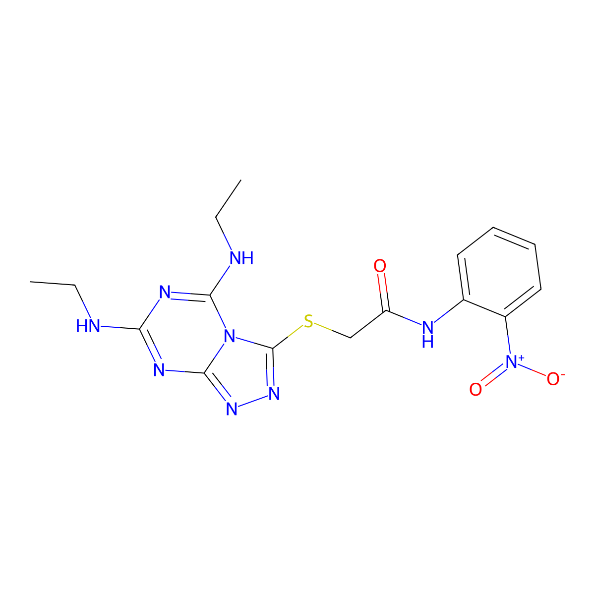 2-{[5,7-bis(ethylamino)-[1,2,4]triazolo[4,3-a][1,3,5]triazin-3-yl]sulfanyl}-N-(2-nitrophenyl)acetamide molecular structure, CAS 721406-93-5