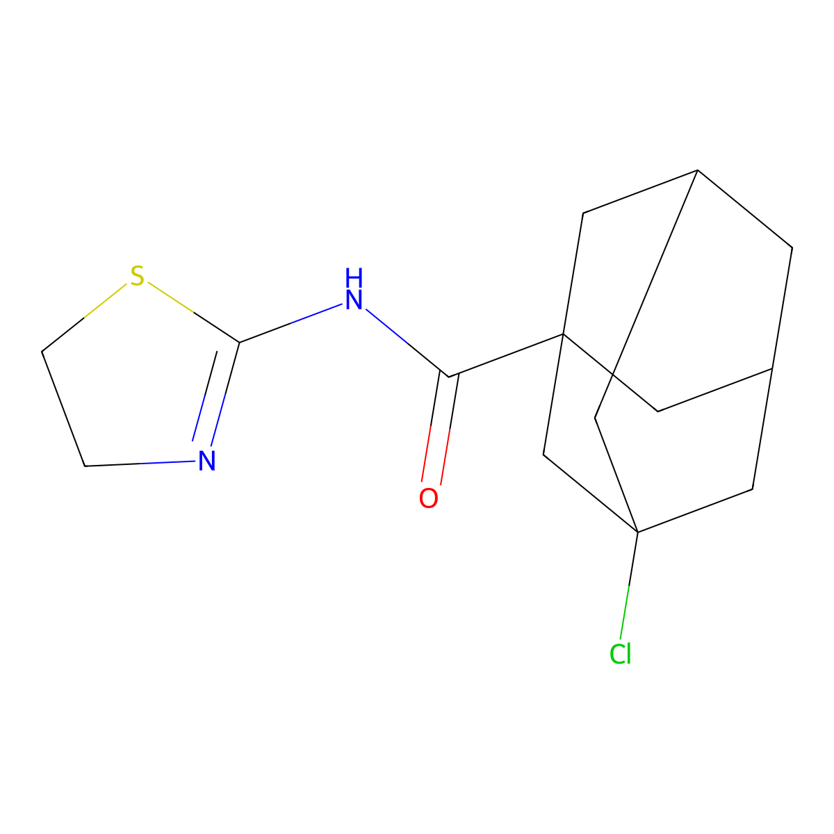 3-chloro-N-(4,5-dihydro-1,3-thiazol-2-yl)adamantane-1-carboxamide molecular structure, CAS 721406-94-6