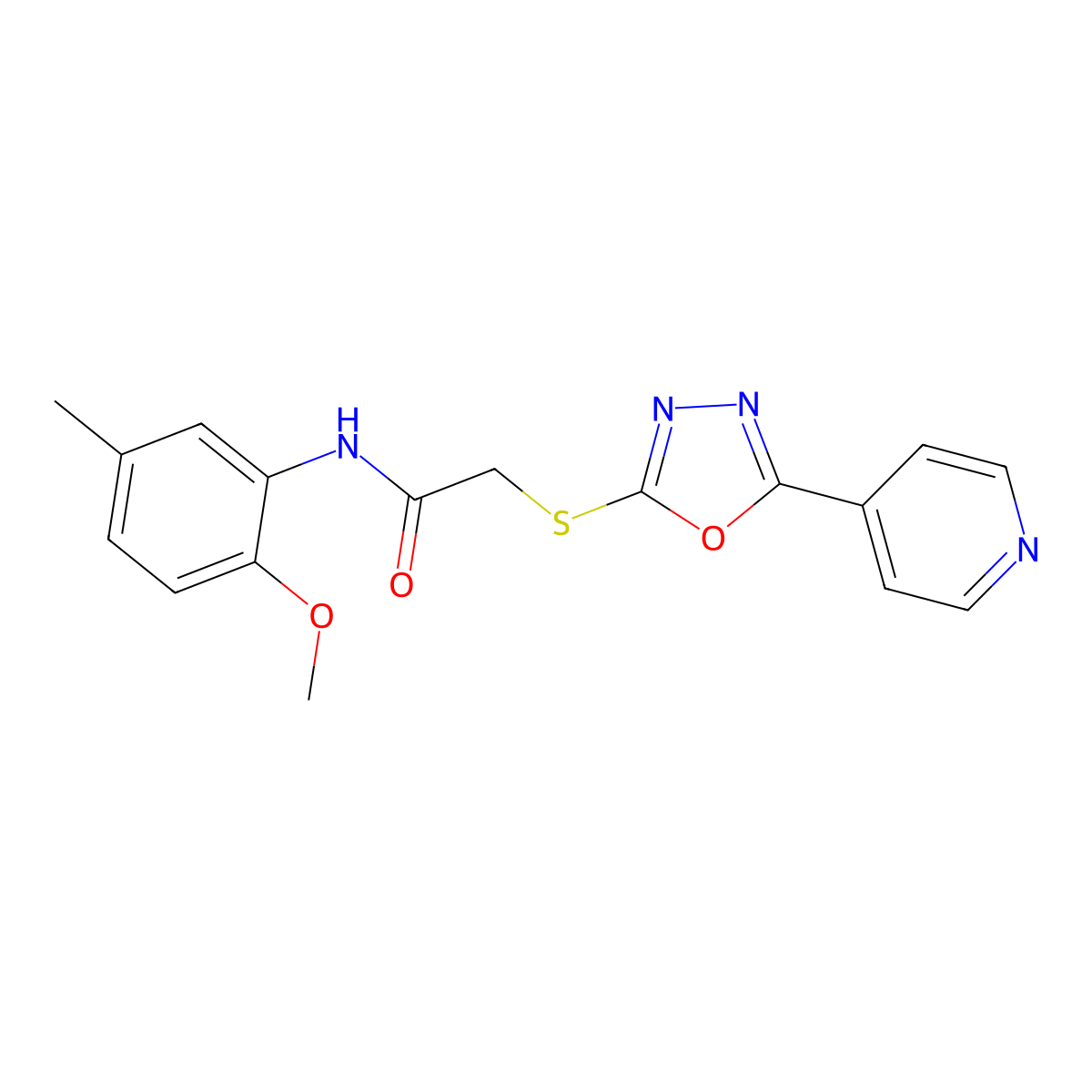 N-(2-methoxy-5-methylphenyl)-2-{[5-(pyridin-4-yl)-1,3,4-oxadiazol-2-yl]sulfanyl}acetamide molecular structure, CAS 721407-46-1