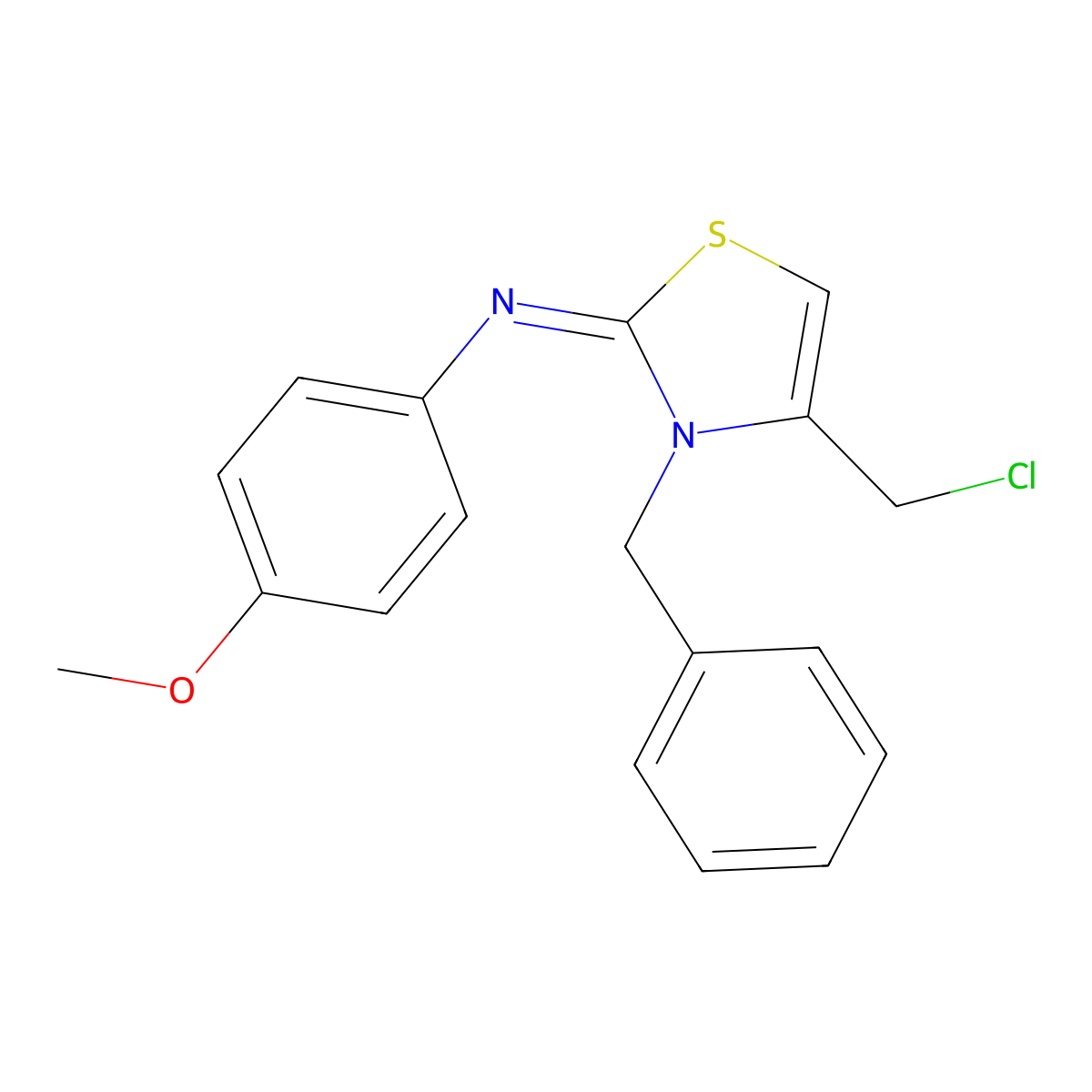 3-benzyl-4-(chloromethyl)-N-(4-methoxyphenyl)-2,3-dihydro-1,3-thiazol-2-imine molecular structure, CAS 721408-01-1