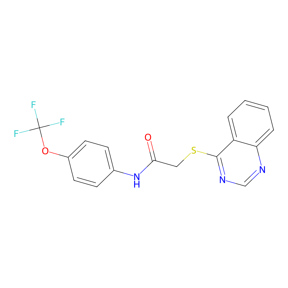 2-(quinazolin-4-ylthio)-N-(4-(trifluoromethoxy)phenyl)acetamide molecular structure, CAS 721409-42-3