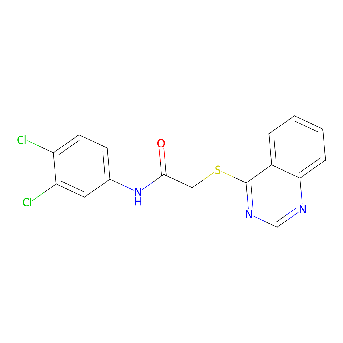 N-(3,4-dichlorophenyl)-2-(quinazolin-4-ylthio)acetamide molecular structure, CAS 721409-56-9