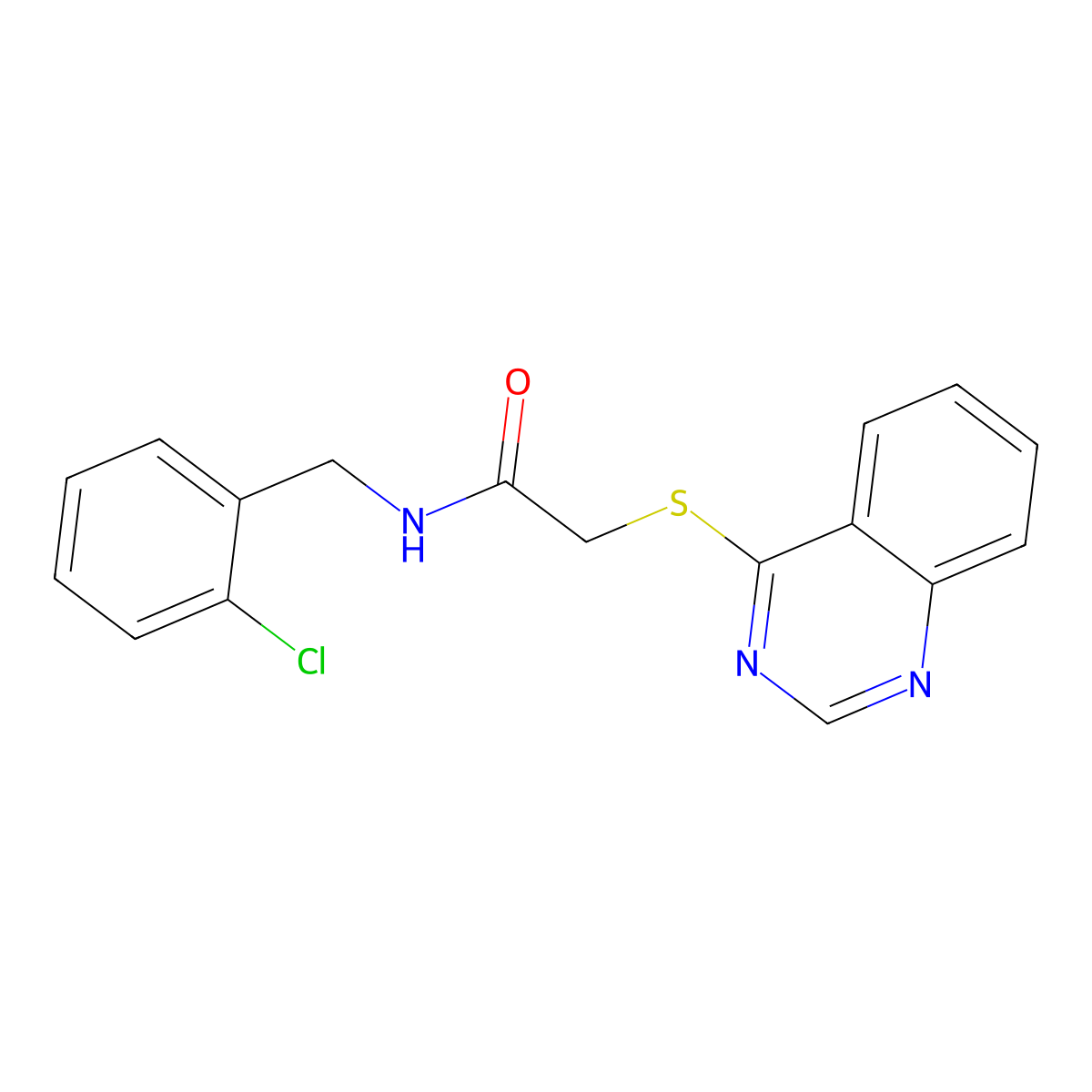 N-[(2-chlorophenyl)methyl]-2-(quinazolin-4-ylsulfanyl)acetamide molecular structure, CAS 721409-85-4