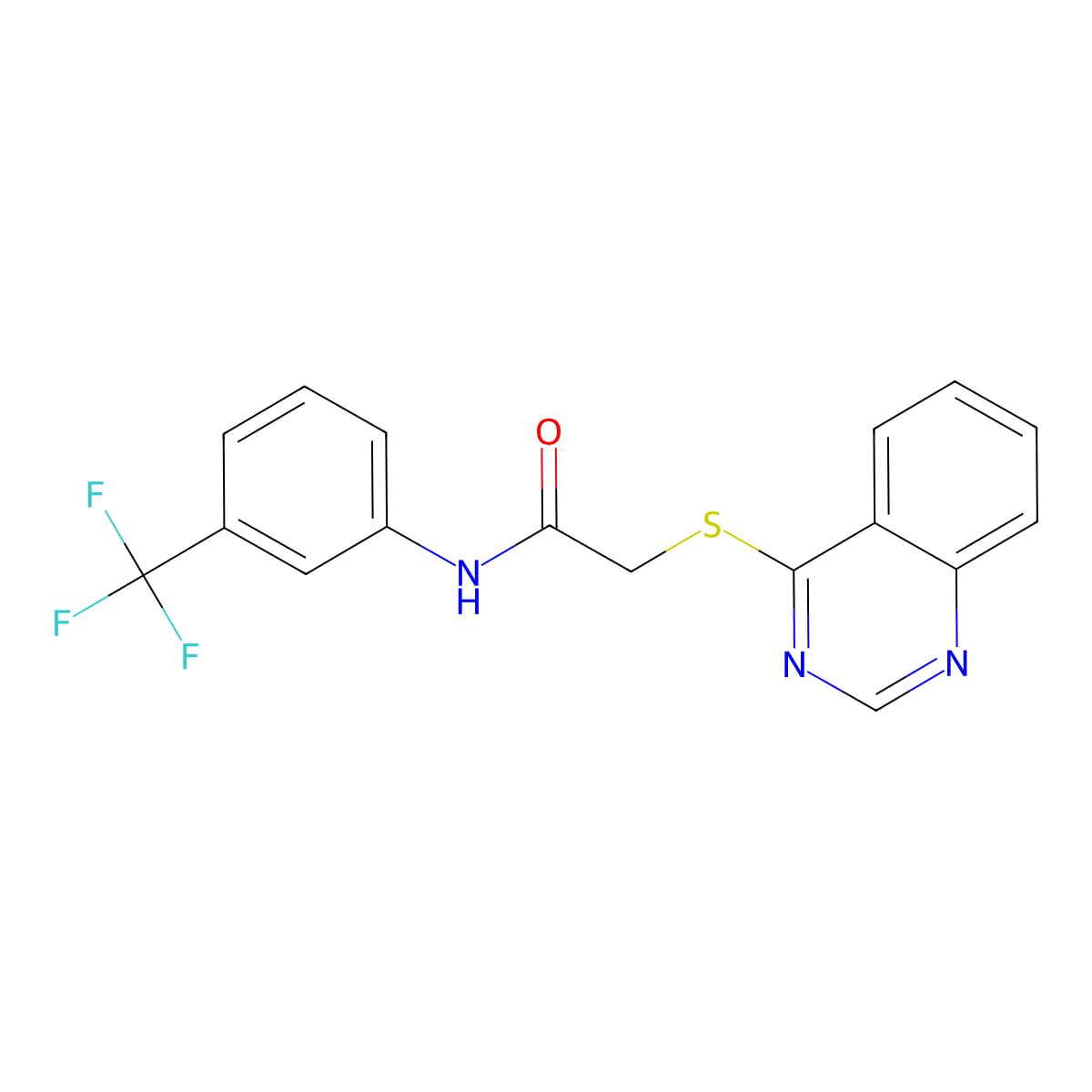 2-(quinazolin-4-ylthio)-N-(3-(trifluoromethyl)phenyl)acetamide molecular structure, CAS 721409-96-7
