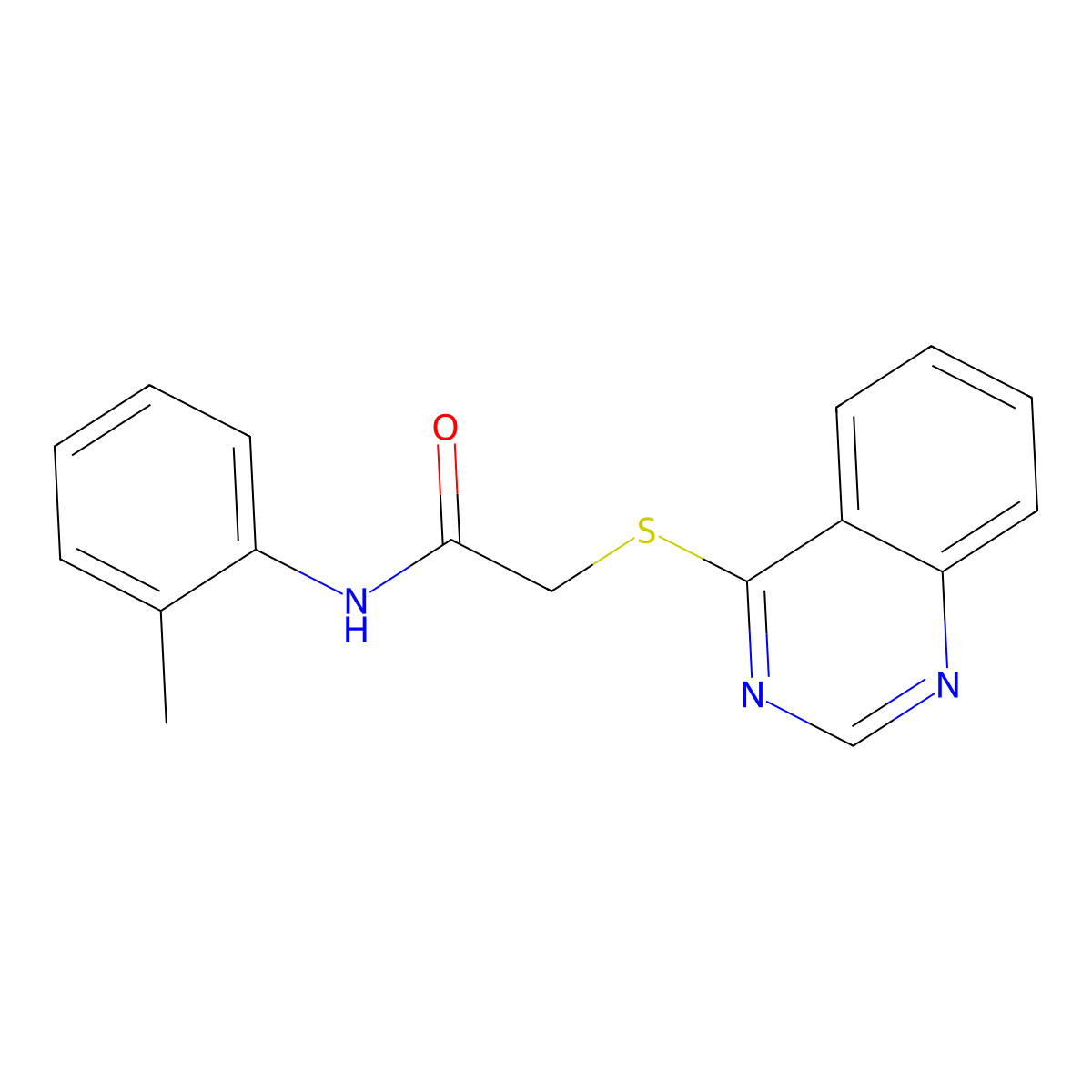 2-(quinazolin-4-ylthio)-N-(o-tolyl)acetamide molecular structure, CAS 721413-22-5