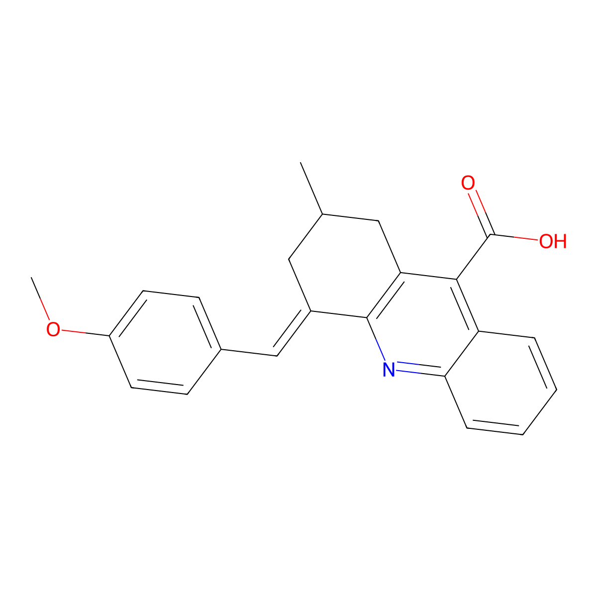 4-[(4-Methoxyphenyl)methylidene]-2-methyl-1,2,3,4-tetrahydroacridine-9-carboxylic acid molecular structure, CAS 721413-88-3
