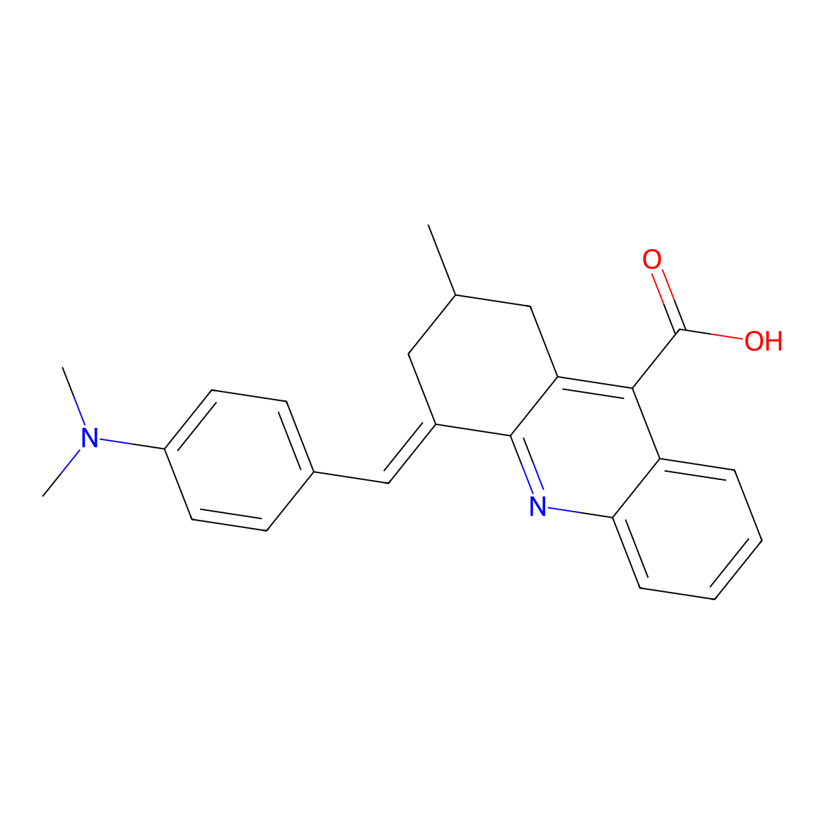 (4E)-4-[[4-(dimethylamino)phenyl]methylidene]-2-methyl-2,3-dihydro-1H-acridine-9-carboxylic acid molecular structure, CAS 721414-02-4