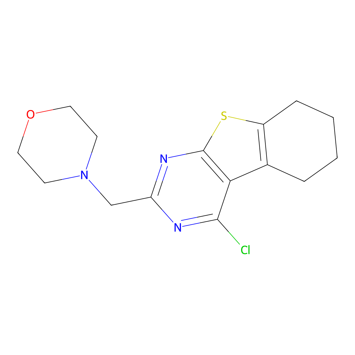 4-[(4-Chloro-5,6,7,8-tetrahydro-[1]benzothiolo[2,3-d]pyrimidin-2-yl)methyl]morpholine molecular structure, CAS 721414-43-3