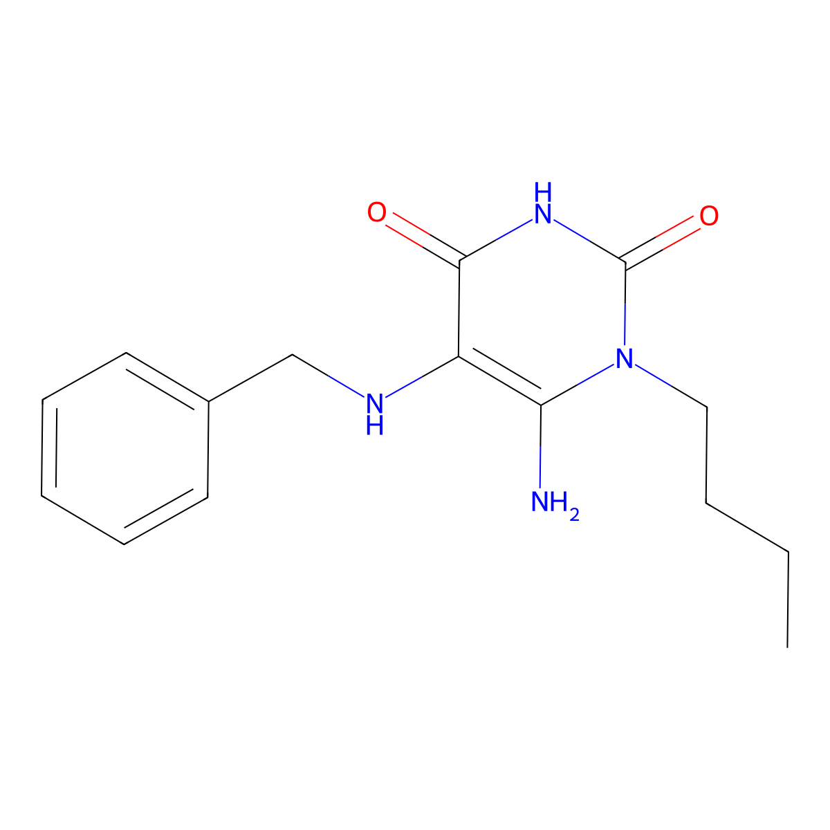 6-Amino-5-benzylamino-1-butyl-1H-pyrimidine-2,4-dione molecular structure, CAS 721415-06-1
