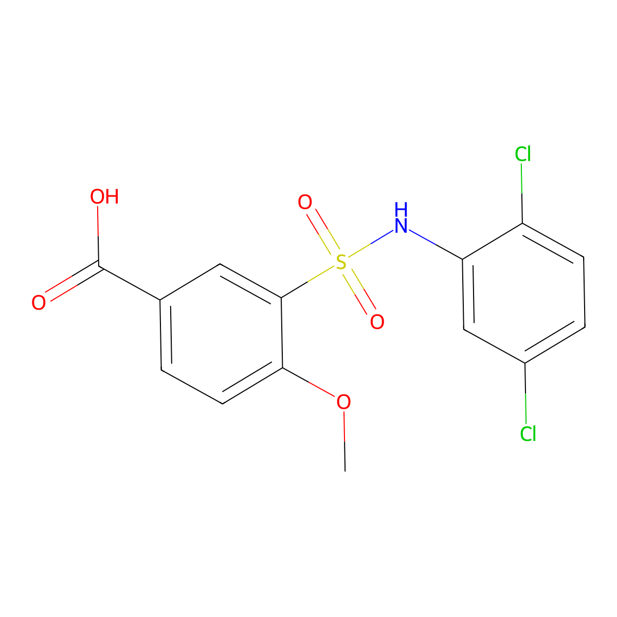 3-[(2,5-Dichlorophenyl)sulfamoyl]-4-methoxybenzoic acid molecular structure, CAS 721415-24-3