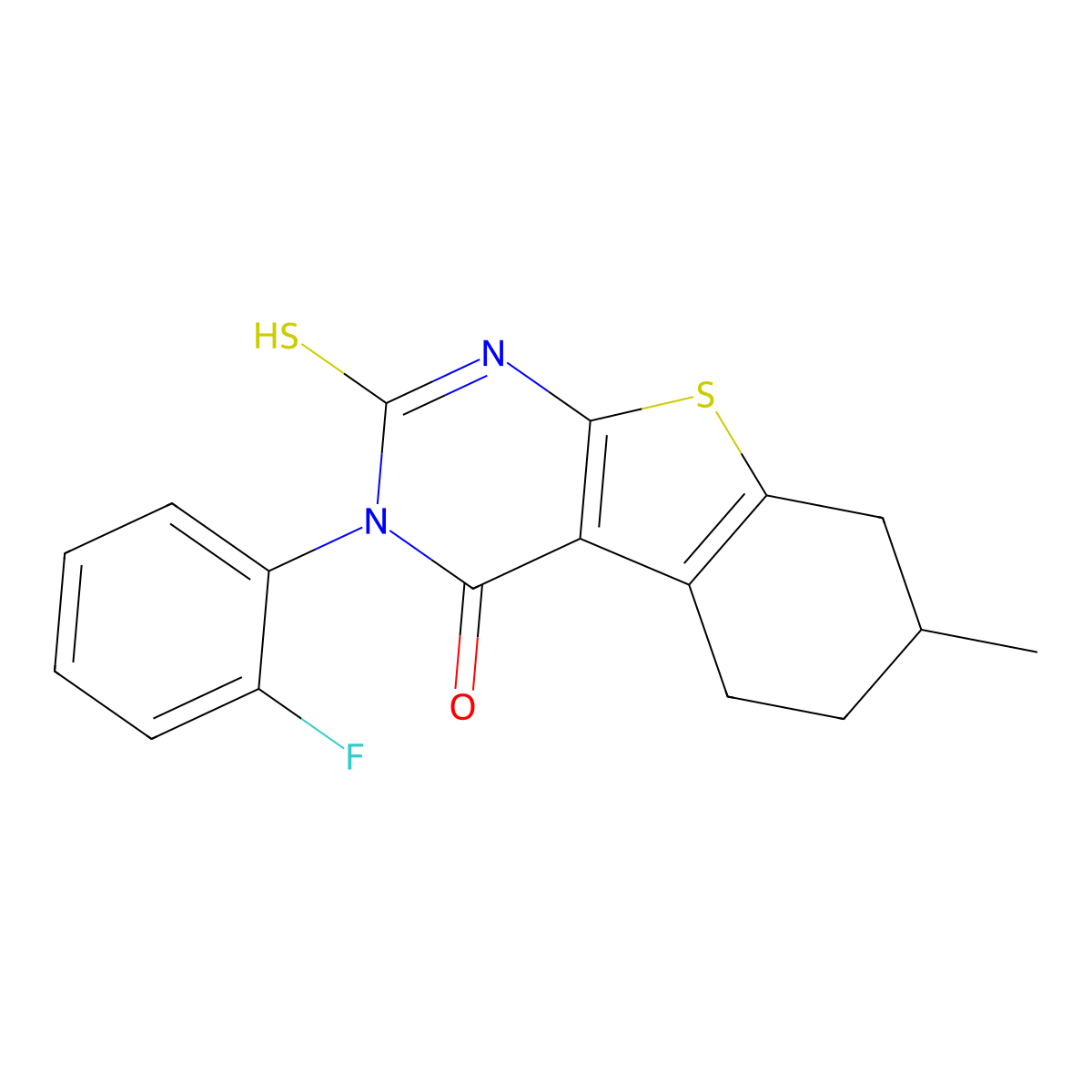 4-(2-Fluorophenyl)-11-methyl-5-sulfanyl-8-thia-4,6-diazatricyclo[7.4.0.0,2,7]trideca-1(9),2(7),5-trien-3-one molecular structure, CAS 721415-44-7
