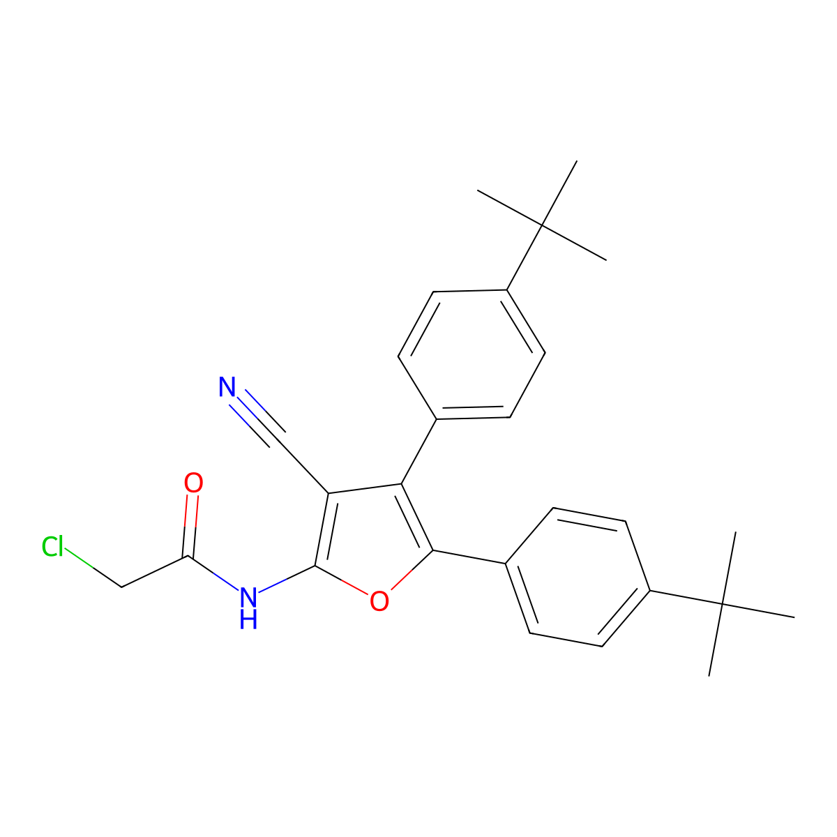N-[4,5-bis(4-tert-butylphenyl)-3-cyanofuran-2-yl]-2-chloroacetamide molecular structure, CAS 721415-84-5