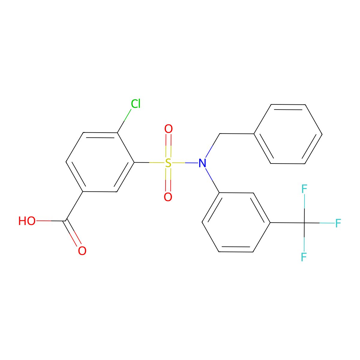 3-[Benzyl-(3-trifluoromethyl-phenyl)-sulfamoyl]-4-chloro-benzoic acid molecular structure, CAS 721418-23-1