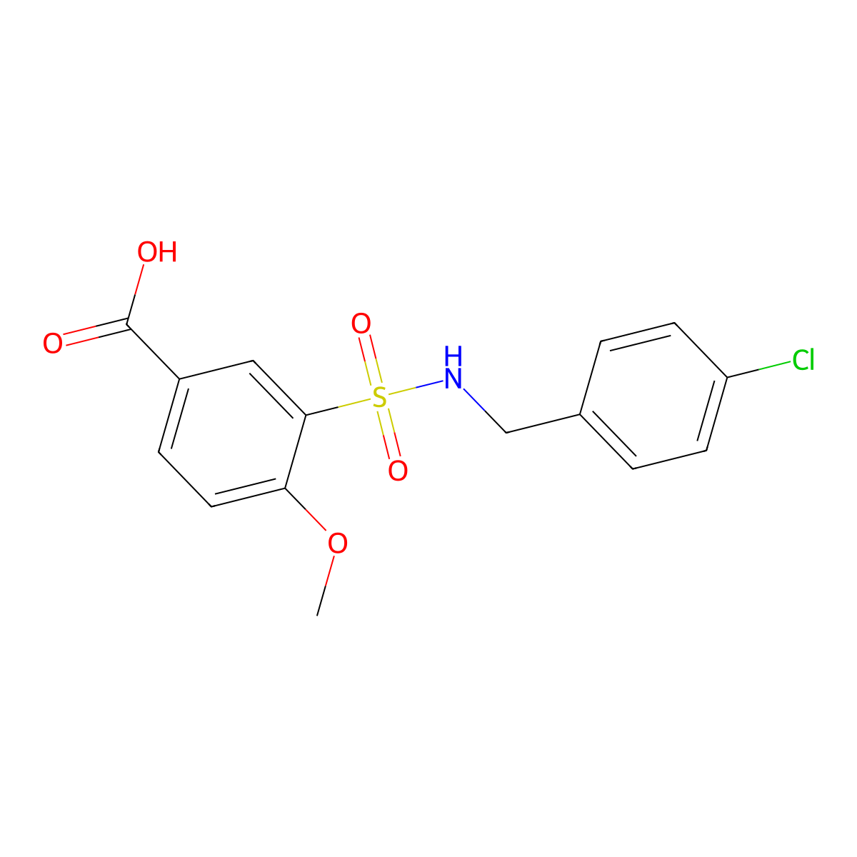 3-(((4-Chlorophenyl)methyl)sulfamoyl)-4-methoxybenzoic acid molecular structure, CAS 721418-28-6