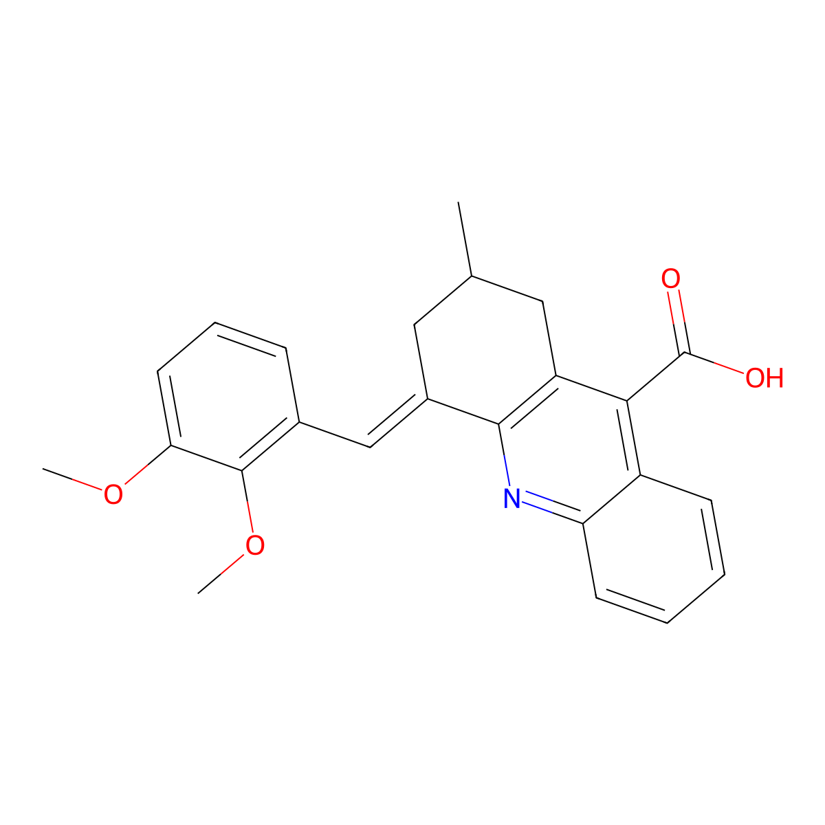 4-[(2,3-dimethoxyphenyl)methylidene]-2-methyl-2,3-dihydro-1H-acridine-9-carboxylic Acid molecular structure, CAS 721425-05-4