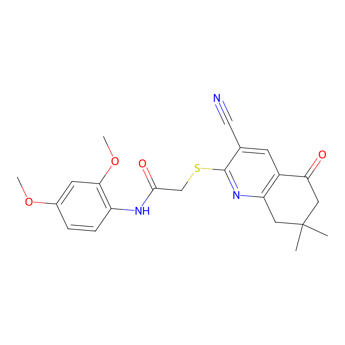 2-[(3-cyano-7,7-dimethyl-5-oxo-5,6,7,8-tetrahydroquinolin-2-yl)sulfanyl]-N-(2,4-dimethoxyphenyl)acetamide molecular structure, CAS 721431-82-9