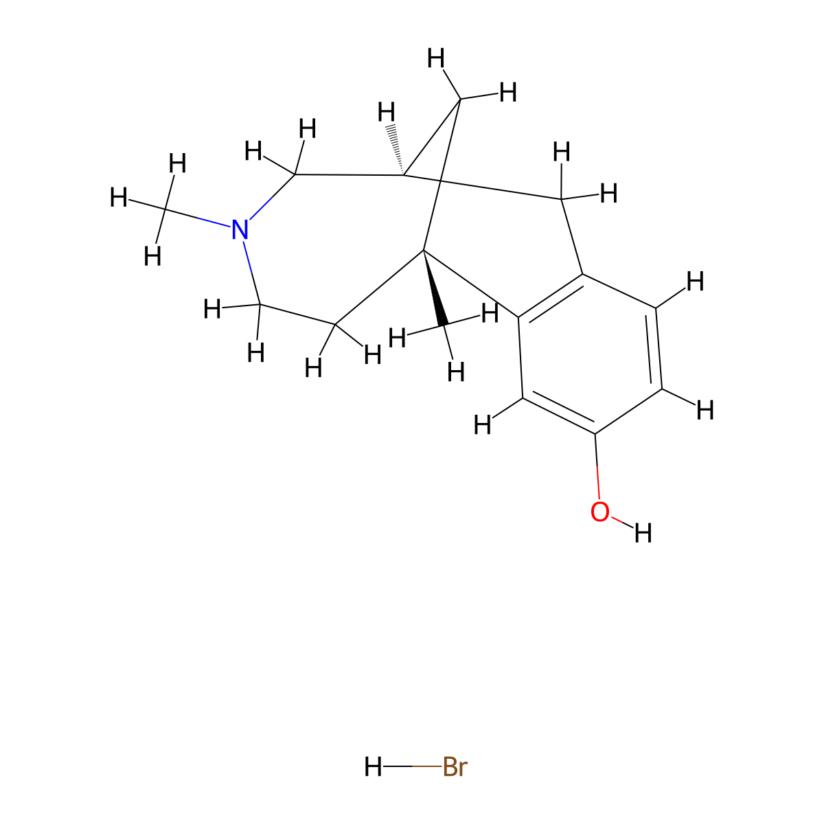 1,6-Methano-1H-4-benzazonin-10-ol, 2,3,4,5,6,7-hexahydro-1,4-dimethyl-, hydrobromide (1:1), (1S,6S)- molecular structure, CAS 72150-17-5