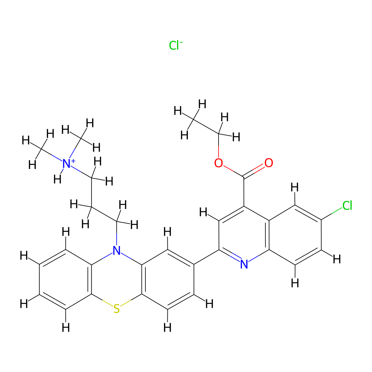Cinchoninic acid, 6-chloro-2-(10-(3-(dimethylamino)propyl)-2-phenothiazinyl)-, ethyl ester, hydrochloride molecular structure, CAS 72170-37-7