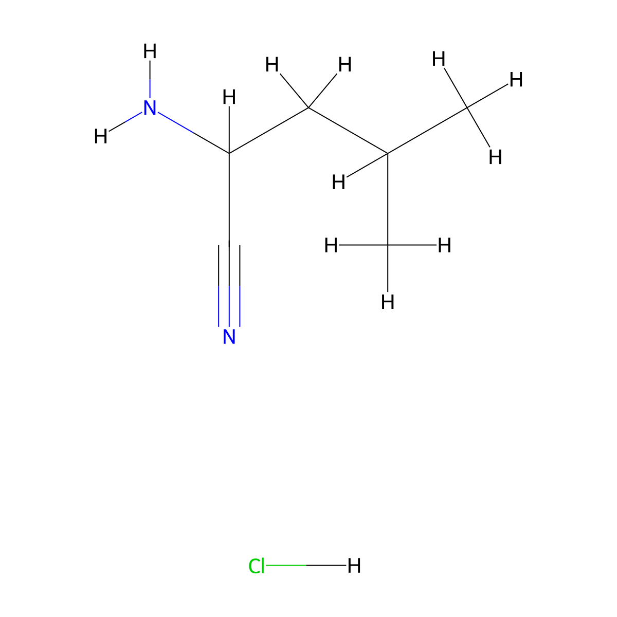 2-Amino-4-methylpentanenitrile hydrochloride molecular structure, CAS 72177-82-3