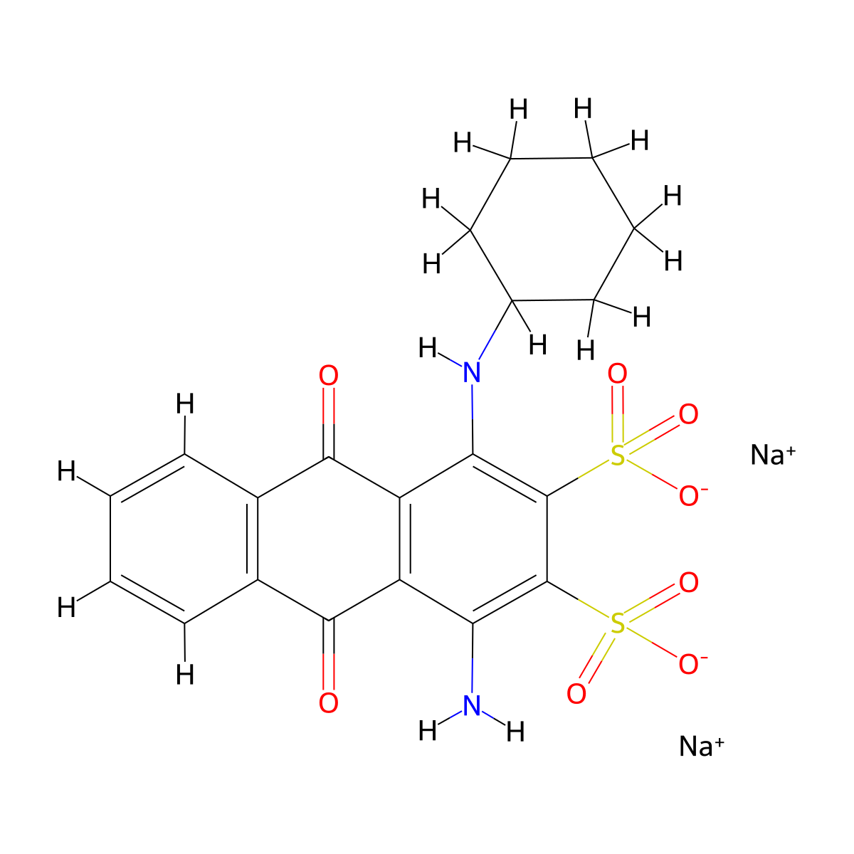 2,?-Anthracenedisulfonic acid, 1-amino-4-(cyclohexylamino)-9,10-dihydro-9,10-dioxo-, sodium salt (1:2) molecular structure, CAS 72187-20-3