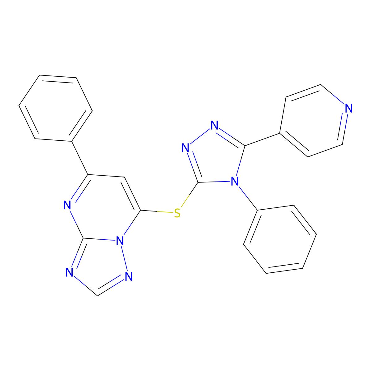 4-phenyl-5-(4-pyridinyl)-4H-1,2,4-triazol-3-yl 5-phenyl[1,2,4]triazolo[1,5-a]pyrimidin-7-yl sulfide molecular structure, CAS 721884-04-4