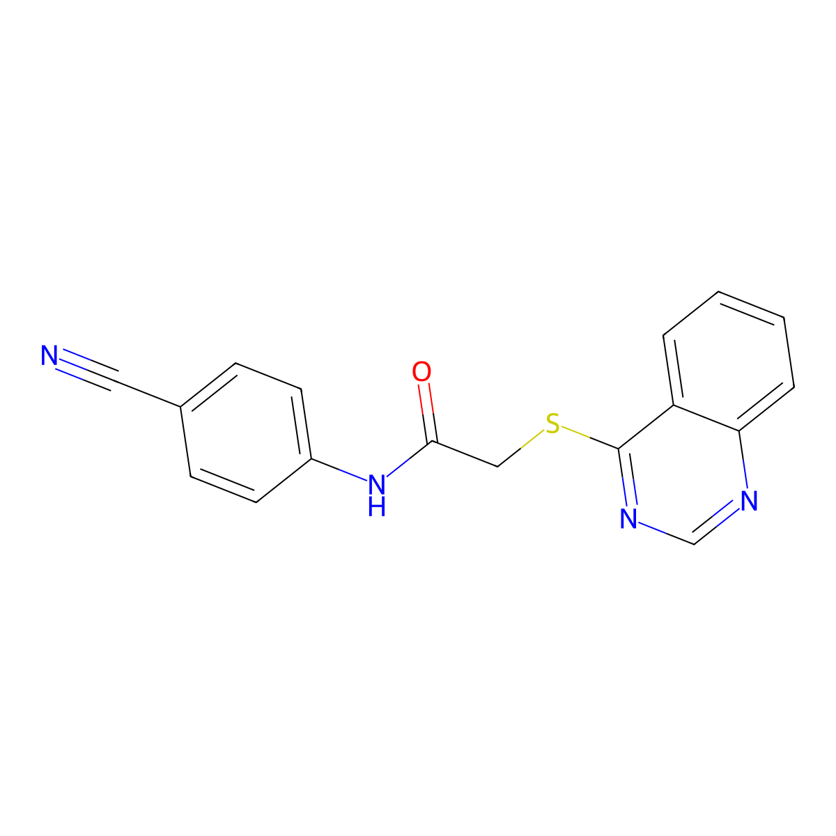 N-(4-cyanophenyl)-2-quinazolin-4-ylsulfanylacetamide molecular structure, CAS 721890-47-7