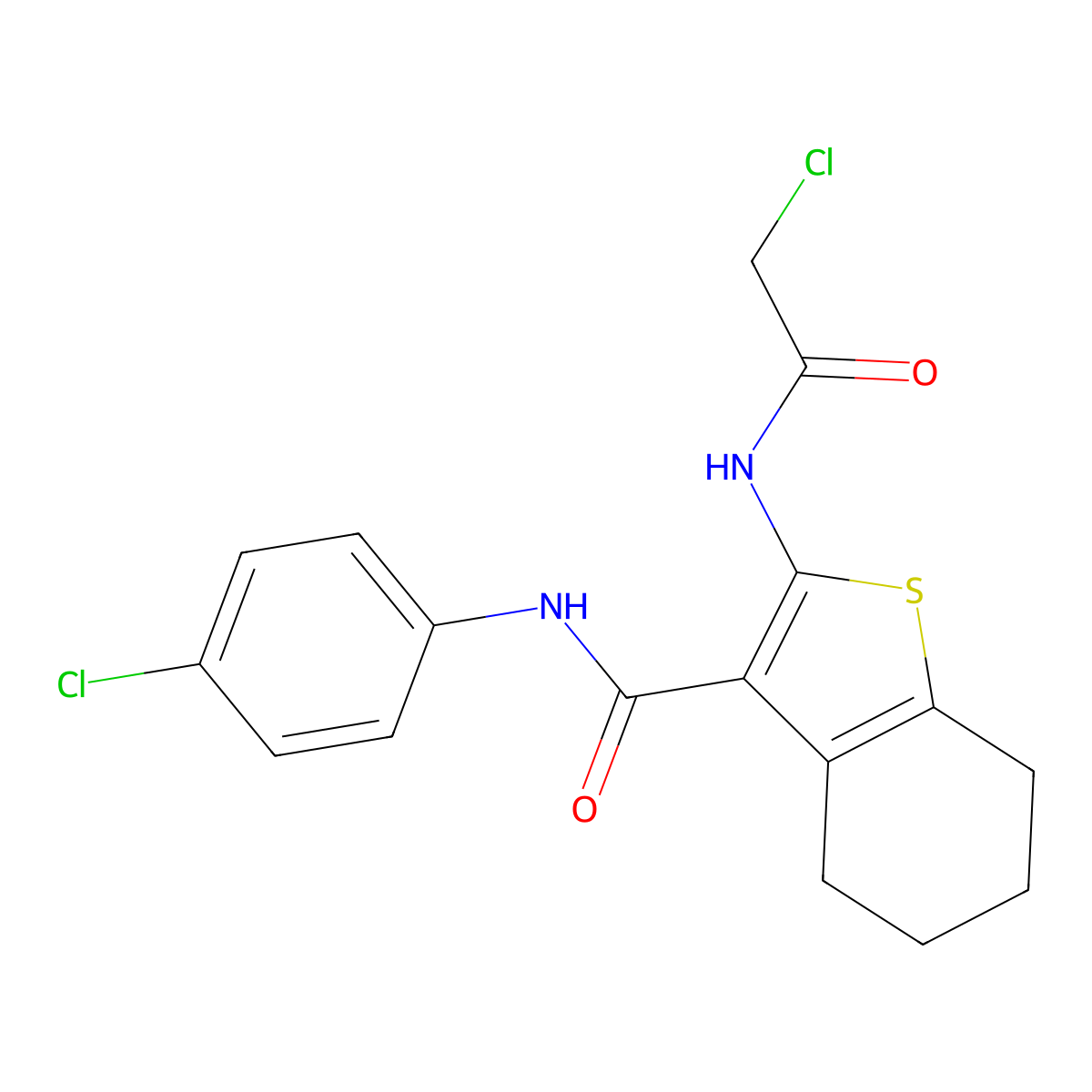 2-(2-Chloroacetamido)-N-(4-chlorophenyl)-4,5,6,7-tetrahydrobenzo[b]thiophene-3-carboxamide molecular structure, CAS 721892-21-3