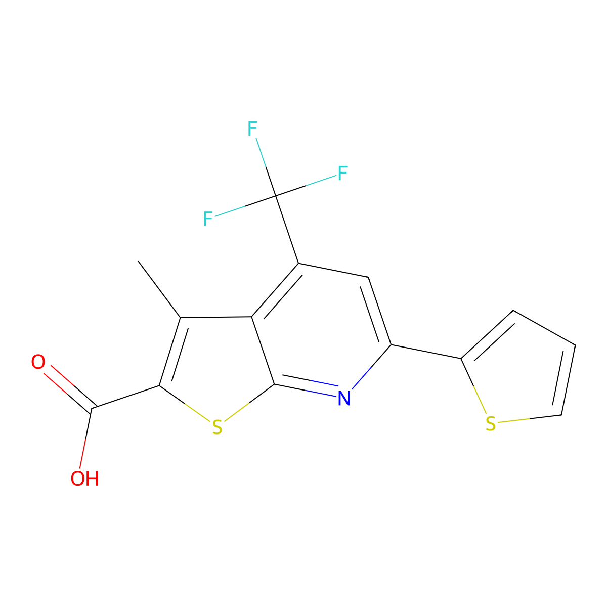 3-Methyl-6-(thiophen-2-yl)-4-(trifluoromethyl)thieno[2,3-b]pyridine-2-carboxylic acid molecular structure, CAS 721893-48-7