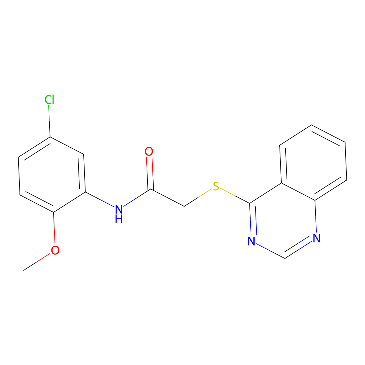 N-(5-chloro-2-methoxyphenyl)-2-(quinazolin-4-ylsulfanyl)acetamide molecular structure, CAS 721895-67-6