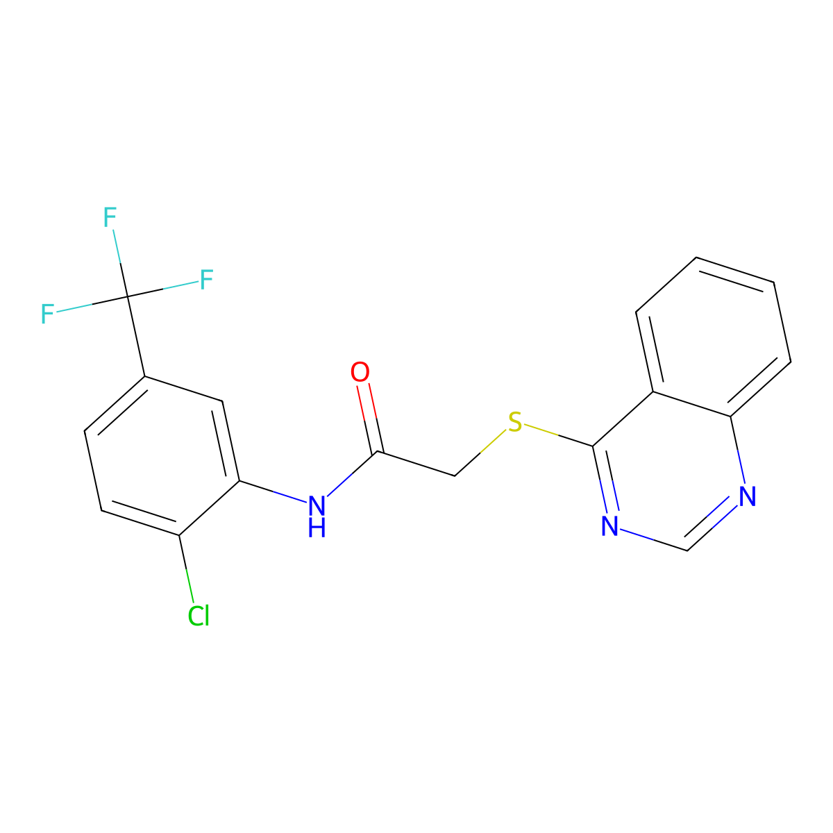 N-(2-chloro-5-(trifluoromethyl)phenyl)-2-(quinazolin-4-ylthio)acetamide molecular structure, CAS 721896-72-6