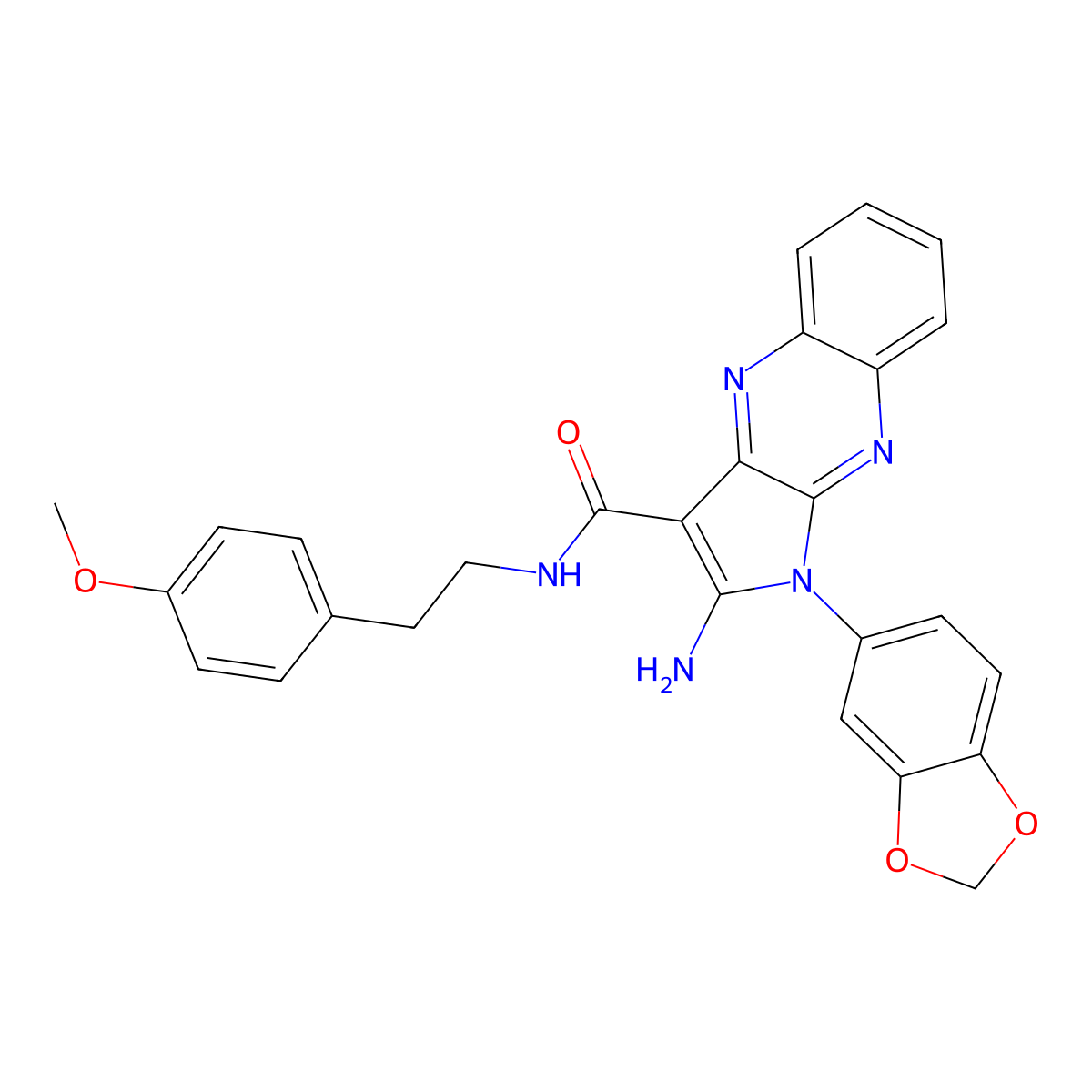 2-amino-1-(1,3-benzodioxol-5-yl)-N-[2-(4-methoxyphenyl)ethyl]-1H-pyrrolo[2,3-b]quinoxaline-3-carboxamide molecular structure, CAS 721900-79-4