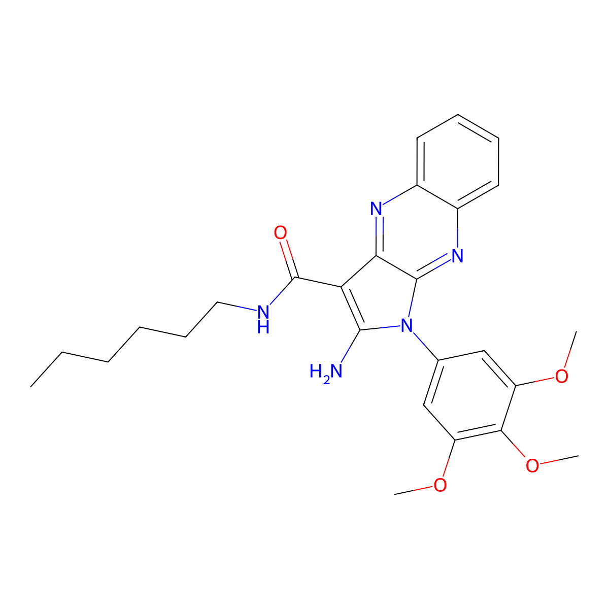 2-amino-N-hexyl-1-(3,4,5-trimethoxyphenyl)-1H-pyrrolo[2,3-b]quinoxaline-3-carboxamide molecular structure, CAS 721900-87-4